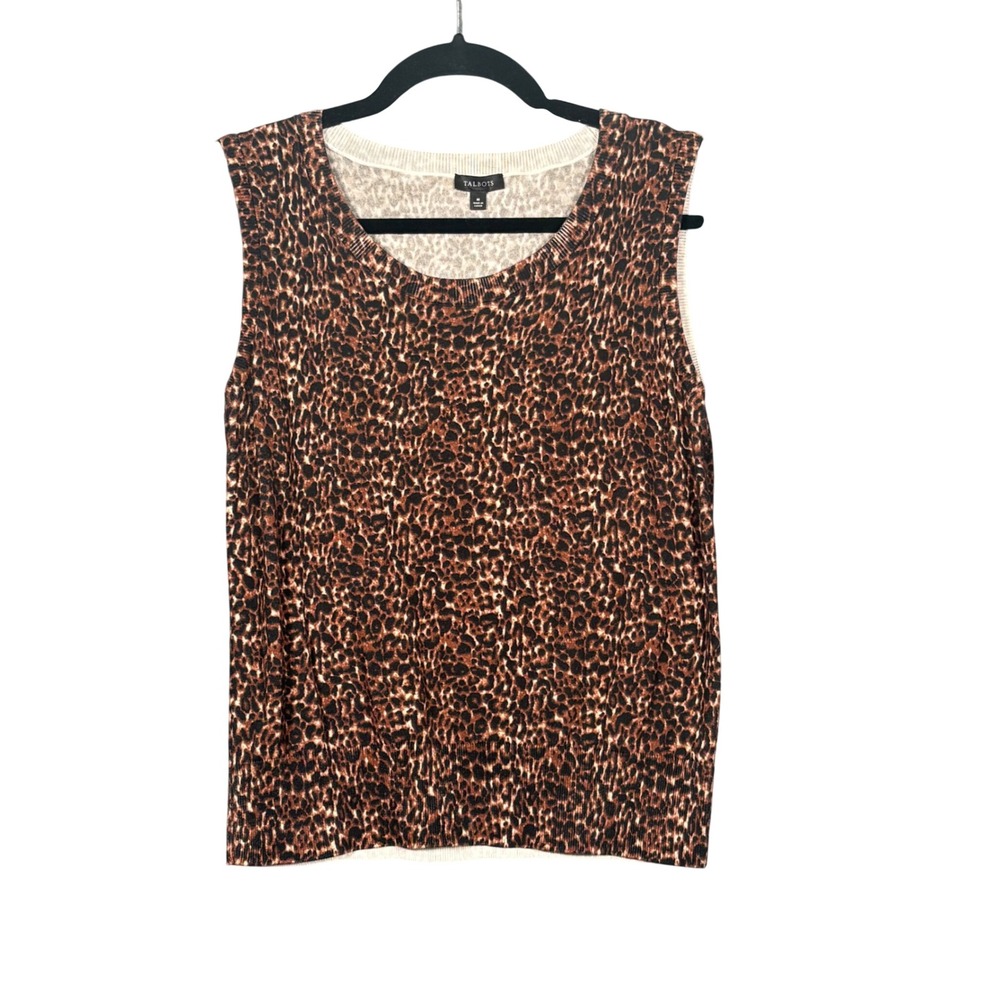 Talbots Leopard Print Sleeveless Cotton Rayon Brown Sweater Shell Womens Medium
